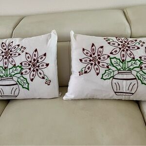 Festive Floral Embroidered Throw Pillows - Set of 2 18/25 Inches